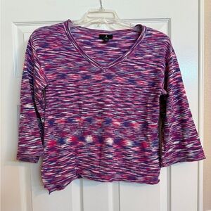 Jason Wu Purple and Pink Space Dye V Neck Sweater Cozy Knit Top XXS